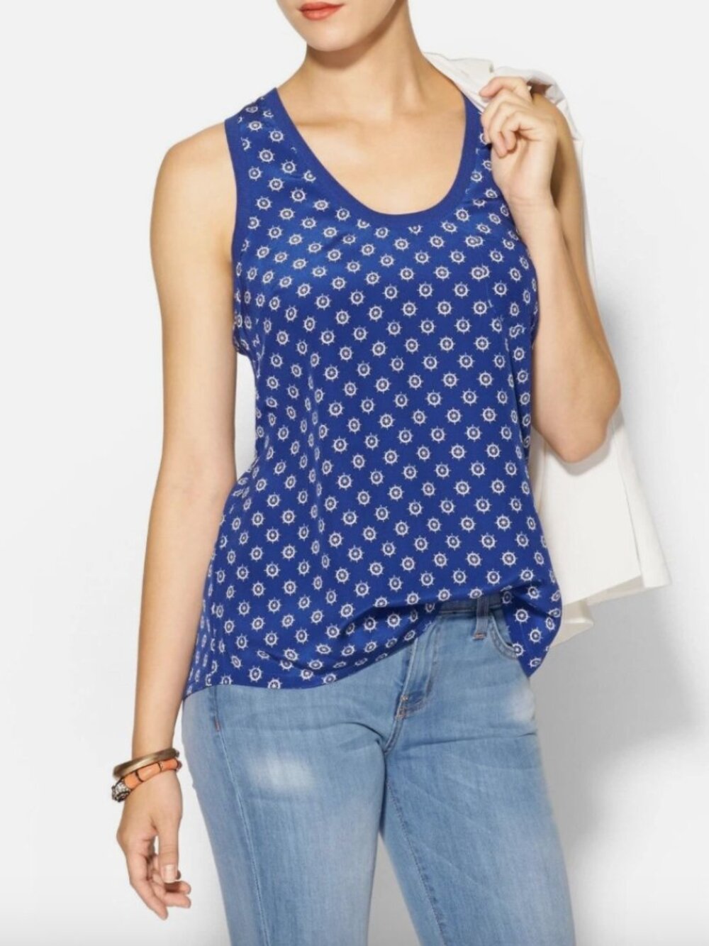 JOIE Alicia Deep Lapis Silk Nautical Racerback Tank Sz L